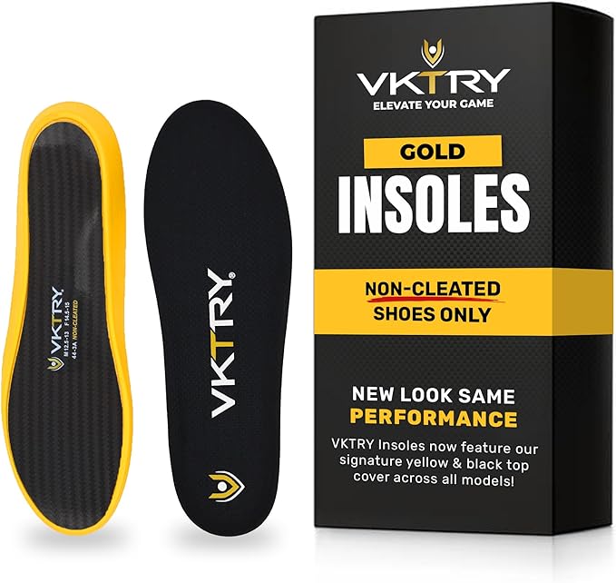VKTRY Gold for Non-Cleated Shoes - Carbon Fiber Performance Insoles - Customized Athletic Inserts for Sports Basketball Volleyball Running & More | Shock Absorption US M8.5-9, W10.5-11, >220lbs