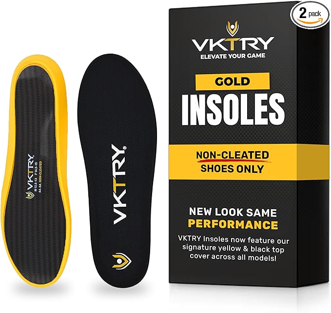 VKTRY Gold for Non-Cleated Shoes - Carbon Fiber Performance Insoles - Customized Athletic Inserts for Sports Basketball Volleyball Running & More | Shock Absorption US M5.5-6, W7.5-8, 121-170lbs