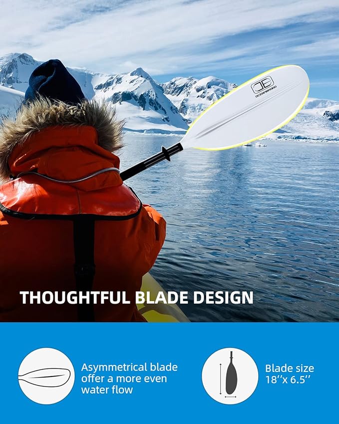 OCEANBROAD Kayak Paddle 86in/218cm, 90.5in/230cm, 95in/241cm Alloy Shaft Kayaking Boating Canoeing Oar with Paddle Leash