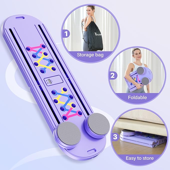 Pilates Board, Pilates Reformer Set, 7 in 1 Multifunctional Pilates Reformer Machine with Timer, Portable Foldable Pilates Board for Home Workout, Pilates Kit with Storage Bag
