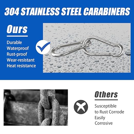 Small Carabiner Clip Hooks, 15pcs 1.57 inch Carabiners Heavy Duty, 304 Stainless Steel Spring Snap Hook Fits Camping Hiking, Metal Clips for Rope Chain Keys Rings