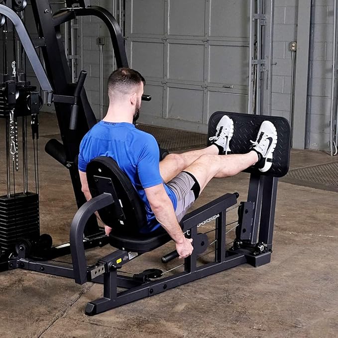 Body-Solid (EXM2500BLPS) Multi-Station Home Gym Machine Arm & Leg Strength Training Functional Exercise Workout Station, 210lbs. Black Weight Stack with Leg Press