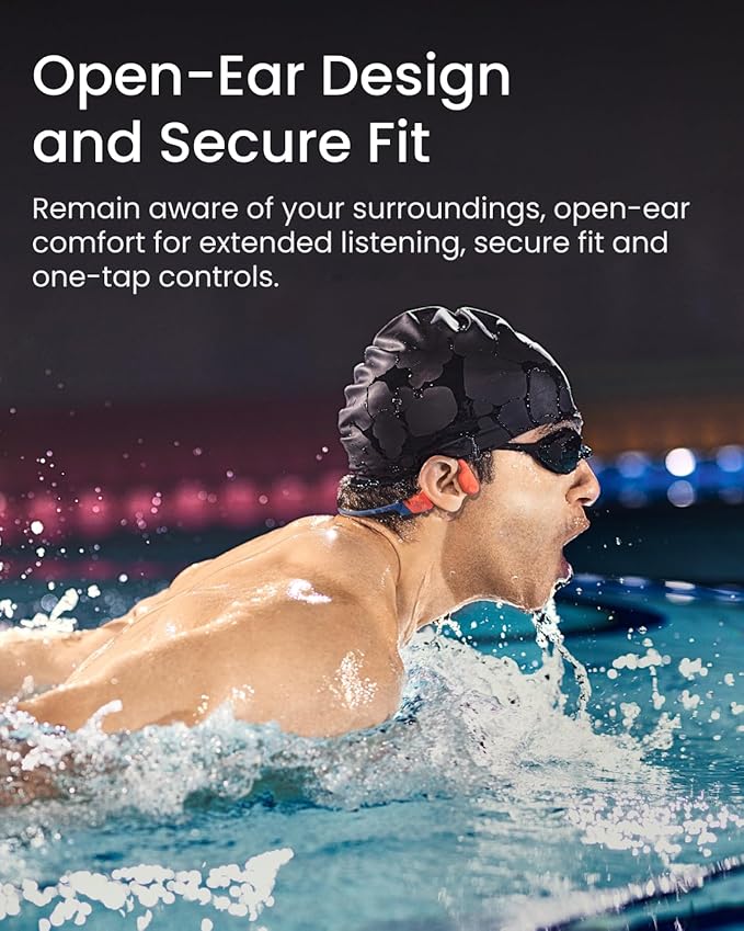 SHOKZ OpenSwim Pro - Open-Ear Bluetooth & MP3 Bone Conduction Sport Headphones, Swimming Headphones, IP68 Waterproof, Red