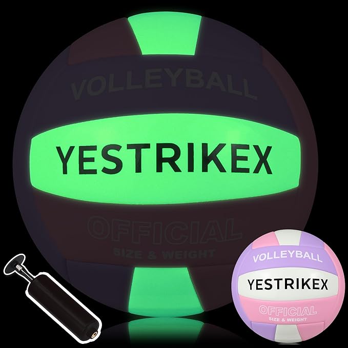 Official Size 5 Glow in The Dark Volleyball, Fluorescent Light Night Volleyball Soft Indoor Outdoor Volleyball Gift Luminous Night Light Ball for Game Gym Training Beach Play with Pump Kit
