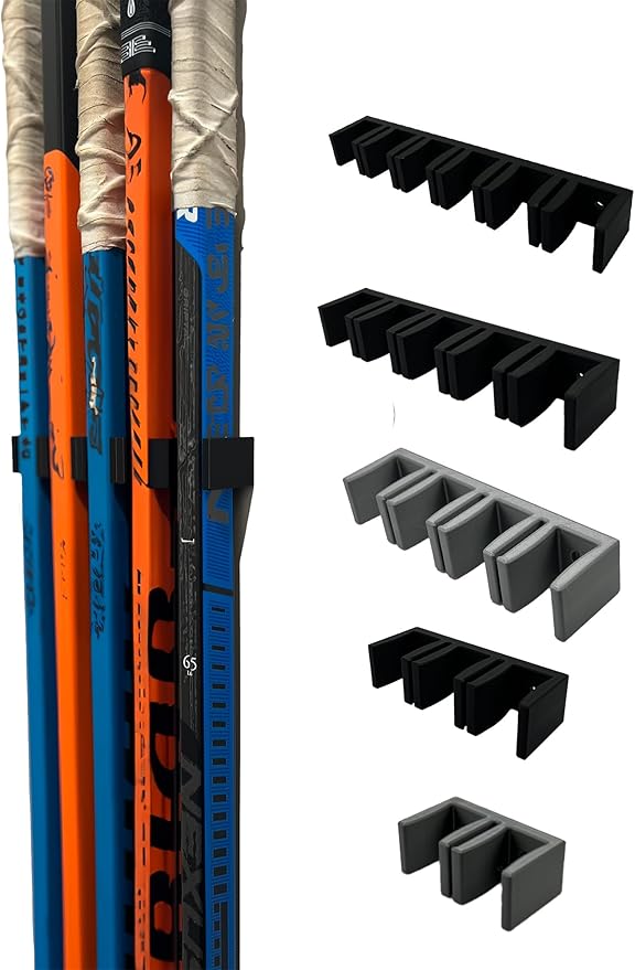 Wall Mount Hockey Stick Holder | Ice Hockey Stick Organizer (Black, 6 Stick Wall Mount)