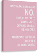 Rusenbao Gym Motivational Workout Wall Art, Home Gym Decor, Inspirational Workout Room Decor, Do Sharks Complain About Monday, Canvas Wall Art for Exercise Fitness Room Office, 11x14 inch(Pink)