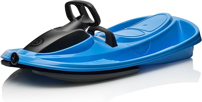 Snow Sled for Kids, Adults - Toboggan Sled, Easy Turning Steering Wheel, Anti-Slip Seat, Pull Up Brake, Durable Plastic Sled, Lightweight, Snow Sleds, Age 3+ 260 lbs