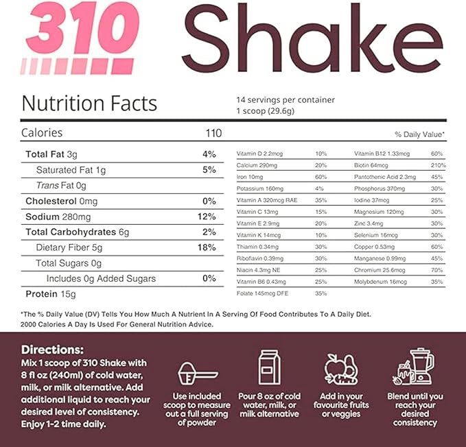 310 Nutrition All-In-One Meal Replacement Shake Powder - Plant-Based Protein Smoothie Blend w/High Fiber, Probiotics & Adaptogens - Low Carb, Vegan, Keto & Paleo Friendly - Strawberry - 28 Srv