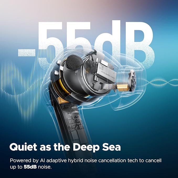 SoundPEATS Air5 Pro Adaptive Hybrid Noise Cancelling Wireless Earbuds, Qualcomm Snapdragon Sound, aptX™ Lossless, LDAC LE Hi-Res Audio, 6 Mics AI CVC 8.0 Call, 37H Playtime, IPX5 Waterproof, BT 5.4