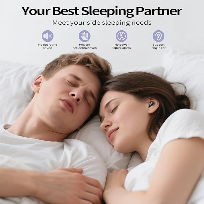 Sleep Earbuds, Mini ANC Wireless Earbuds Bluetooth 5.4 Headphones Deep Bass Stereo, 48H Playtime Ear Buds, 4 ENC Noise Cancelling Mic, In Ear IP7 Waterproof Earphones for Side Sleepers,Touch Control