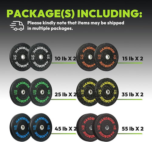 2-Inch Bumper Plates High Bounce, Olympic Weight Plate Set 45/100/160/190/260/300lb, Barbell Weight Plates Set for Home Gym, Colored Weights Rubber Strength Training Plate for Weight Lifting