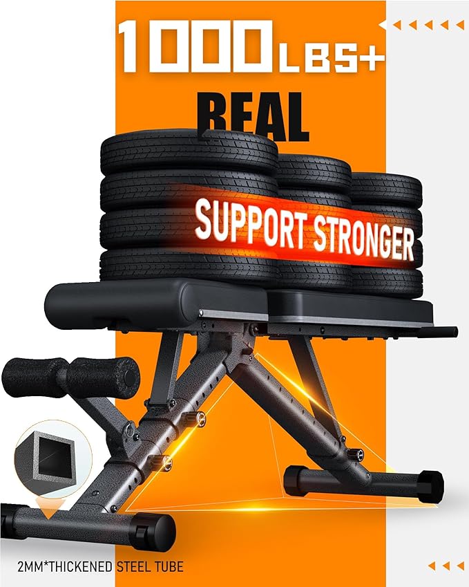 BARWING Adjustable Weight Bench Workout Bench, 1000 LB Heavy Duty Incline Decline Bench for Home Gym, Easy Assembly Foldable Training Lifting Bench, Ultra Short Gap 2025 New Version