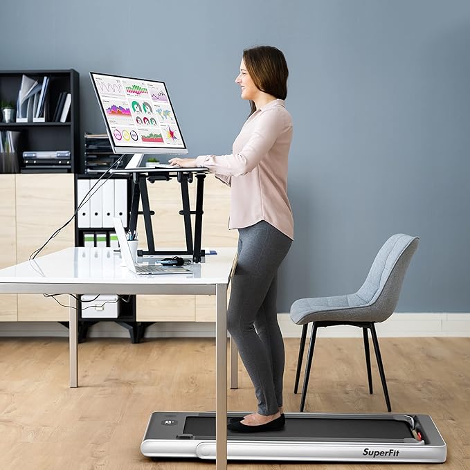GYMAX Walking Pad, Dual LED Display 2 in 1 Under Desk Treadmill for Home with Remote & Smart App Control, 2.25HP Foldable Portable Treadmill Running Machine for Office Small Space