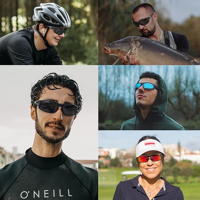 Polarized Sports Sunglasses for Men 100% UV Protection Wrap Around Unbreakable Sun Glasses for Fishing Driving