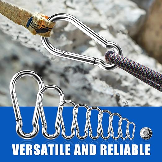 Small Carabiner Clip Hooks, 25pcs 1.57 inch Carabiners Heavy Duty, 304 Stainless Steel Spring Snap Hook Fits Camping Hiking, Metal Clips for Rope Chain Keys Rings