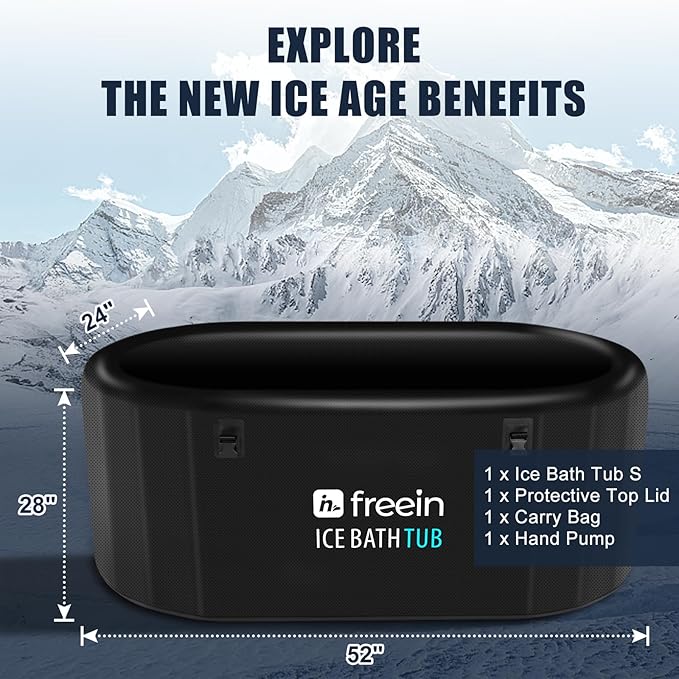 Freein Ice Bath Tub For Athletes Water Chiller Compatible Cold Plunge Outdoor, Portable, Foldable Cold Plunge Tub for Adults 52"x28"x24" Inflatable Recovery PRO