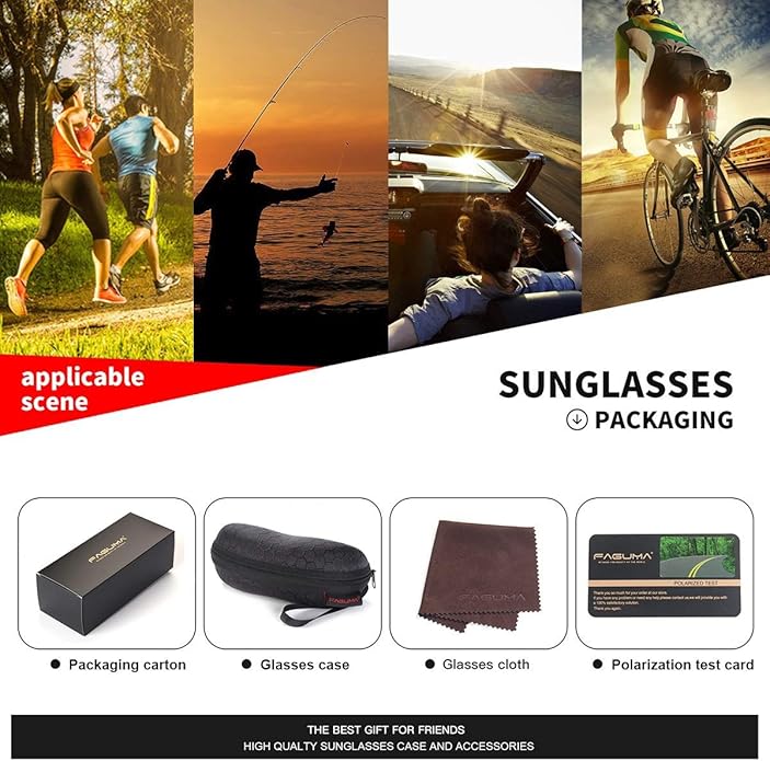 FAGUMA Polarized Sports Sunglasses For Men Cycling Driving Fishing UV400 Protection