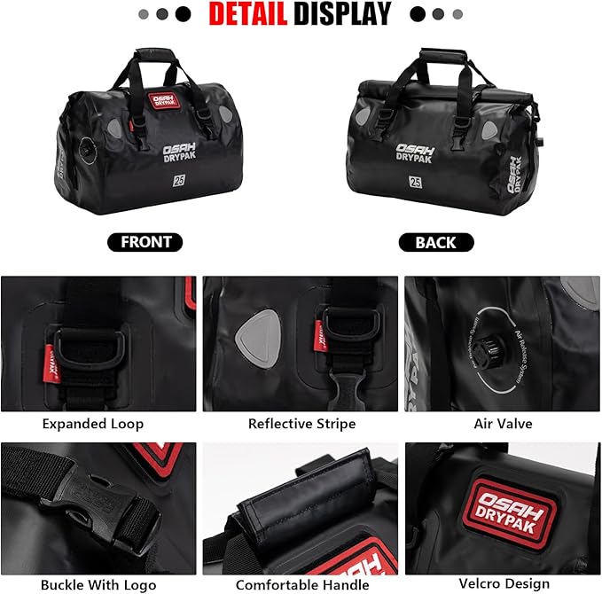 Waterproof Duffel& Luggage Bag - Motorcycle Dry Bag Tail Saddle Bags with Roll Top Closure,Large Storage Space,for Camping, Kayaking, Fishing & Traveling(Black, 60L)