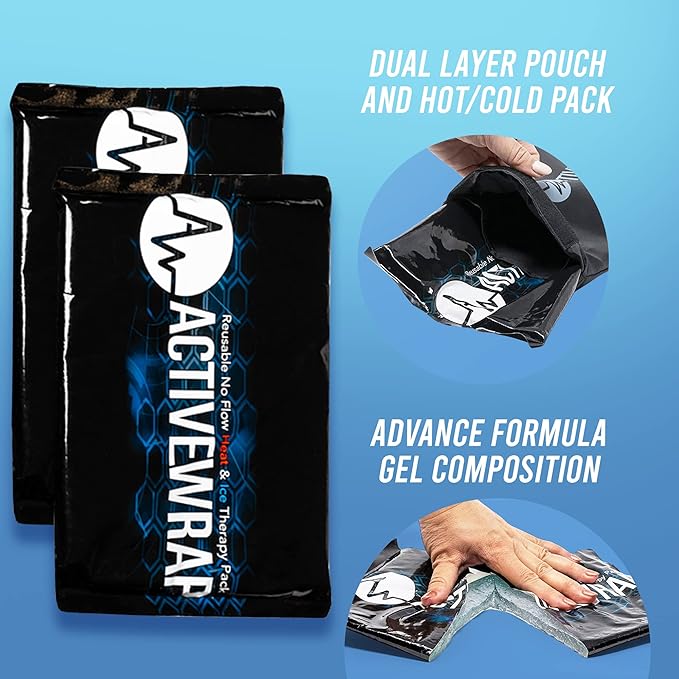 ActiveWrap - Ice Pack for Injuries Reusable Gel Packs, Hot Cold Packs First Aid, Pain Management, Injury Recovery, Ice Compress with Individual Pack Covers, Elbow, Medium, 6 x 9 inches