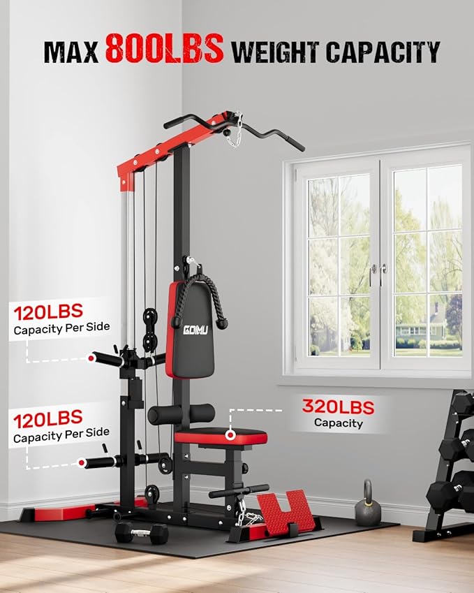 LS01 LAT Pulldown Machine, LAT Row Cable Machine with AB Crunch, LAT Tower with Cable Row Attachments, 3 in 1 Pulley Stations for Home Gym