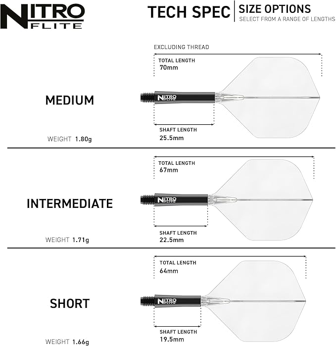 RED DRAGON Darts – Nitro Flite Integrated Flight & Shaft System – No.2 Shape and Design - Available in Short, Intermediate & Medium - Available in Variety of Colours - Professional Darts Accessories