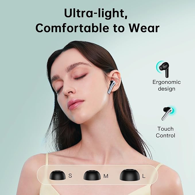Wireless Earbuds, Bluetooth Ear Buds Headphones, 60H Long Playtime, Stereo Deep Bass, LED Power Display, IPX7 Sport Waterproof, Lightweight in-Ear Earphones with Mic for iPhone Android PC TV Computer