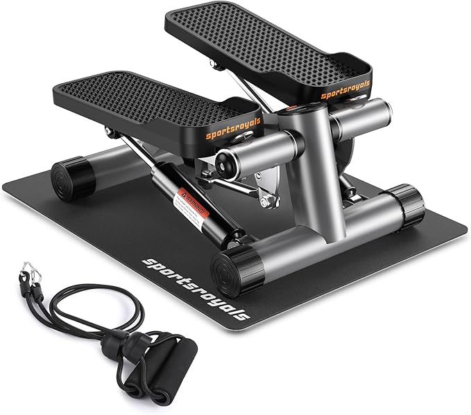 Sportsroyals Stair Stepper for Exercise, Mini Steppers with Resistance Band, Hydraulic Fitness Stepper Exercise Home Workout Equipment for Full Body Workout, 330lbs Weight Capacity