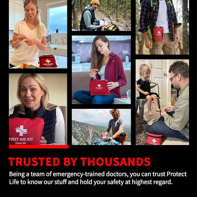 Protect Life Survival First Aid Kit for Home/Business, Camping Survival Kits | Mini Travel First Aid Kit | Camping Equipment | Small Kits for Car | Outdoor Emergency Survivals Pack - 200pcs