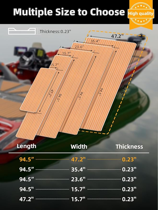 FOCEAN Boat Flooring EVA Foam Boat Decking Faux Teak Marine Flooring Boat Mat Boat Carpet Sheet for Motorboat RV Yacht Kayak Surfboard, 94.5"x 47.2"/35.4"/23.6"/15.7"