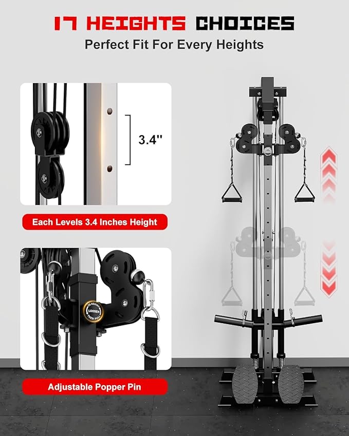 Wall Mount Cable Station, WM1 Cable Crossover Machine with 17 Positions, High and Low Cable Crossover Machine with Removable Footplate for Garage Home Gym