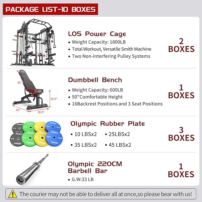 Smith Machine Power Rack Multifunctional Power Cage Deep Squat Rack Cable Crossover System Selectable More Training Attachment for Garage & Home Gym