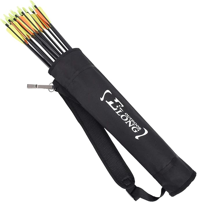 YLS Archery Hip and Back Quiver for Arrows - Black Arrow Quiver for Kids and Adults - Adjustable Arrow Holder with a Padded Strap and Belt Clip - Archery Accessories for Field and Practice