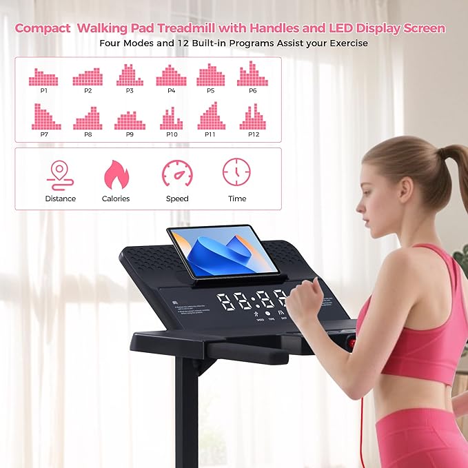 Foldable Folding Walking Pads Treadmills for Home with Handles, 3.5HP Electric Walking Pad Treadmill with Handle Bar, 0.6-10MPH Compact Portable Home Small Treadmills for Small Spaces, 400LBS