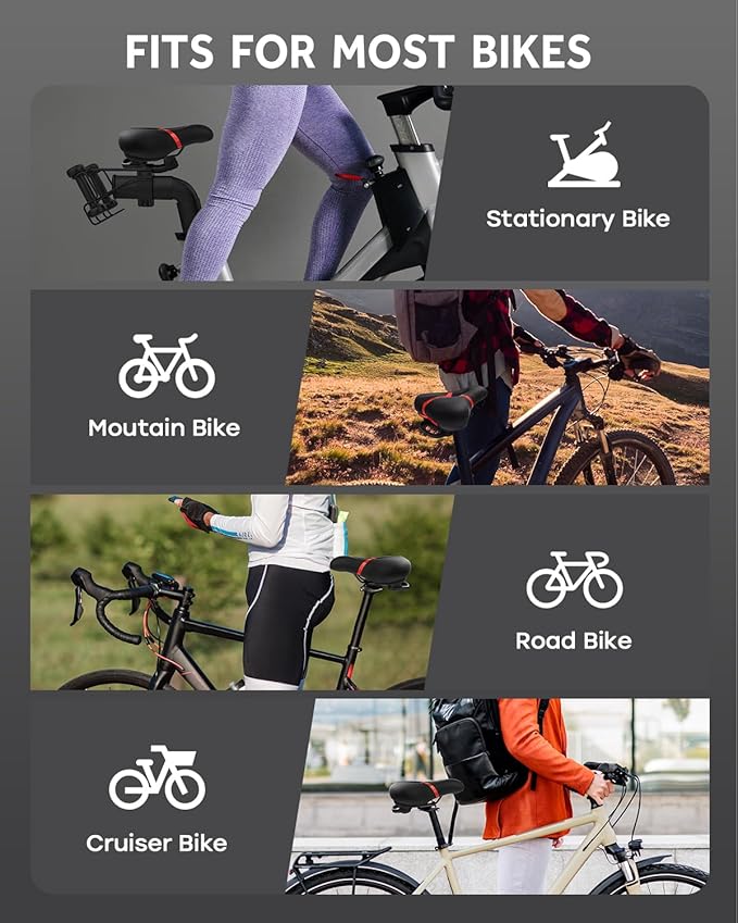 Bicycle Seat Replacement, Bike Seat for Men and Women, Comfort Wide Bike Saddle Memory Foam Padded Soft Bike Seat Cushion Compatible with Peloton, Mountain, City Bikes, Indoor Exercise Bikes