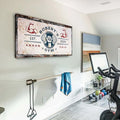 Tailored Canvases Personalized Gym Sign Wall Art Decor - Motivational Canvas for Home Gym, Workout Room, Garage, Fitness Center - Workout Inspirational Posters - One Hand with Dumbbell on Rustic, 60x30in