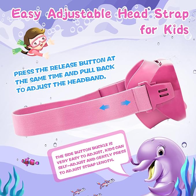 Kids Swim Goggles 180° Snorkel Diving Mask with Nose Cover, Anti-Fog Kids Swimming Goggles with Elastic Fabric Strap for Kids Boys Girls