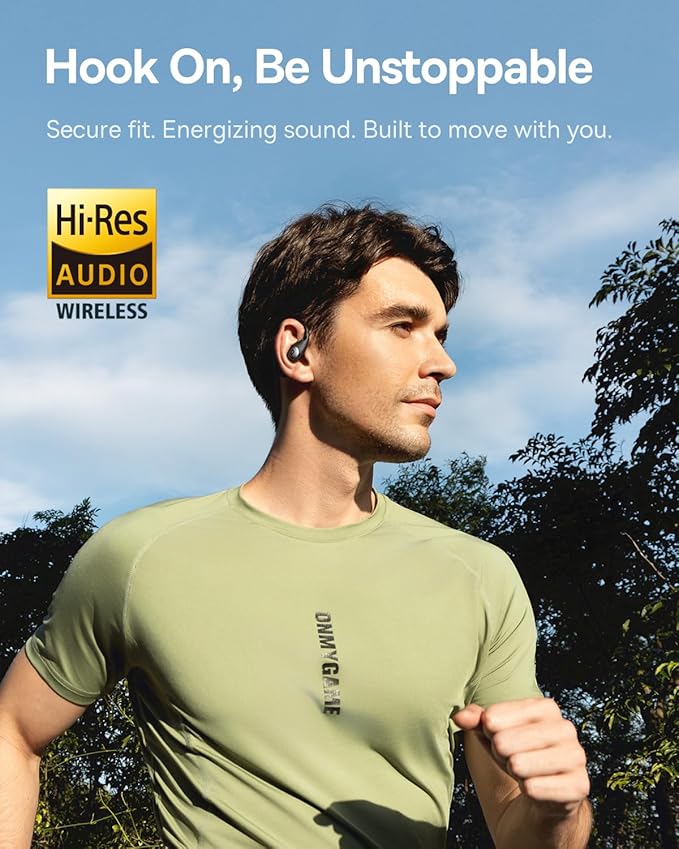 Baseus Eli Sport 2 Open-Ear Headphones Wireless Earbuds,Secure Earhook Sport Design,Ultra-Comfort,4-Mic Clear Calls, IP57 Waterproof,45H Play, Bluetooth 6.0 Earhook Fit Running Workout Gym -Black