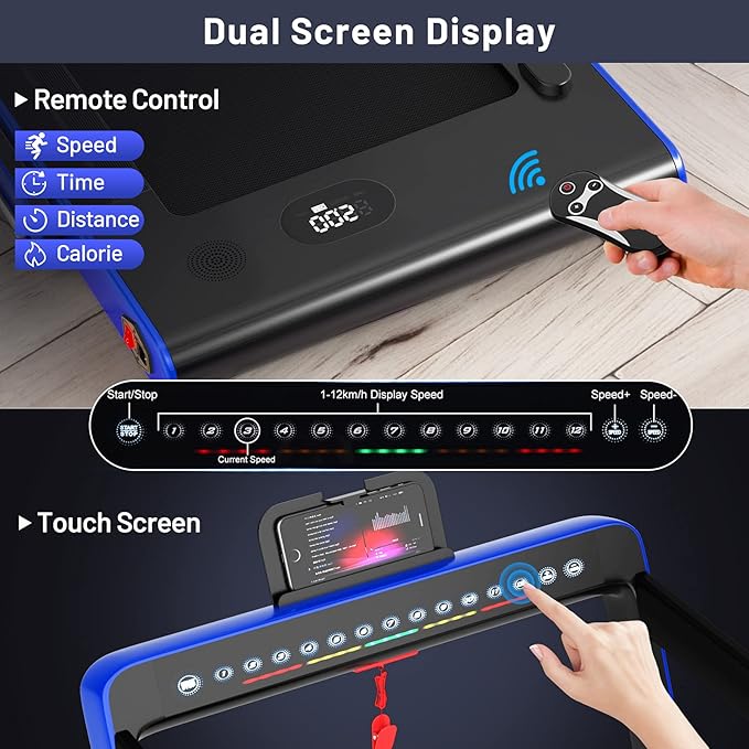 GYMAX Walking Pad, Dual LED Display 2 in 1 Under Desk Treadmill for Home with Remote & Smart App Control, 2.25HP Foldable Portable Treadmill Running Machine for Office Small Space