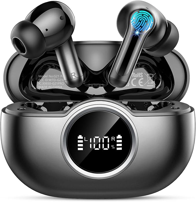 Wireless Earbuds, 2025 Bluetooth 5.4 Headphones 3D Bass Hi-Fi Stereo Ear Buds, 4 ENC Noise Cancelling Mic, 40+Hrs USB-C in-Ear Earphone, IP-X7 Waterproof Sport Workout Gym for Laptop Pad Android iOS