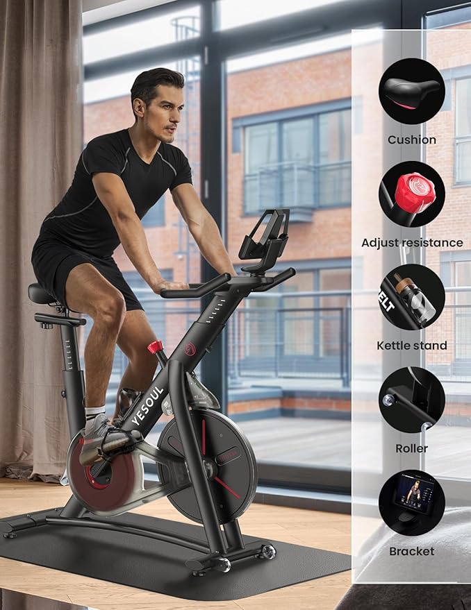 Yesoul Black Exercise Bike for Home,Smart White Cycling Bike Magnetic Stationary Bike, Low Noise Indoor Cycling Bike for Home Gym Electric Stationary Bike with Tablet Mount & Comfortable Seat Cushion for Women Apartment Workout Bike for Fitness