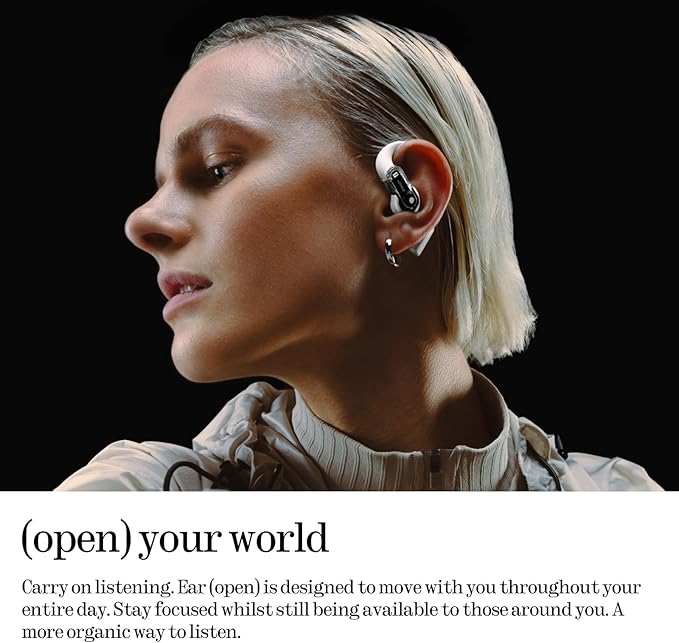 Nothing Ear (Open) Open-Ear Headphones, Earbuds with Earhooks, BT 5.3, Clear Voice Technology with 2 Mics, Fast Charging, Compatible with iPhone & Android -White