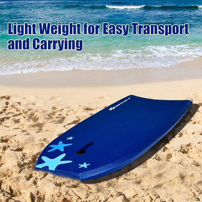 Goplus 41''/37''/33'' Lightweight Body Board for Beach, Surf Board with EPS Core, XPE Deck, HDPE Slick Bottom, Wrist Leash, Bodyboard for Kids Adults Surfing