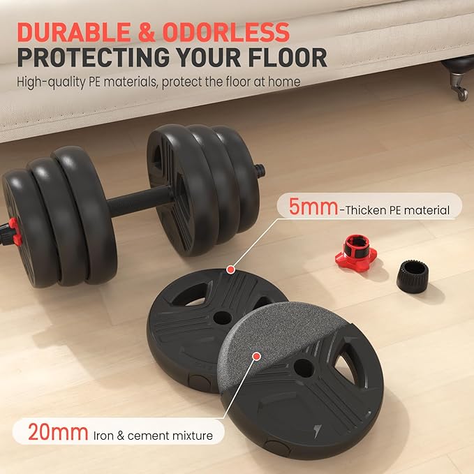 Adjustable Dumbbells, 20/30/40/55/60/70/80/90lbs Free Weight Set with Connector, 2 or 3 in 1 Dumbbells Used as Barbell, Kettlebells, Fitness Exercises for Home Gym Suitable for Men/Women