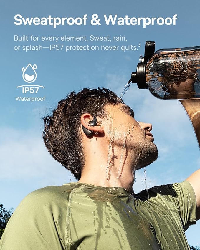 Baseus Eli Sport 2 Open-Ear Headphones Wireless Earbuds,Secure Earhook Sport Design,Ultra-Comfort,4-Mic Clear Calls, IP57 Waterproof,45H Play, Bluetooth 6.0 Earhook Fit Running Workout Gym -White