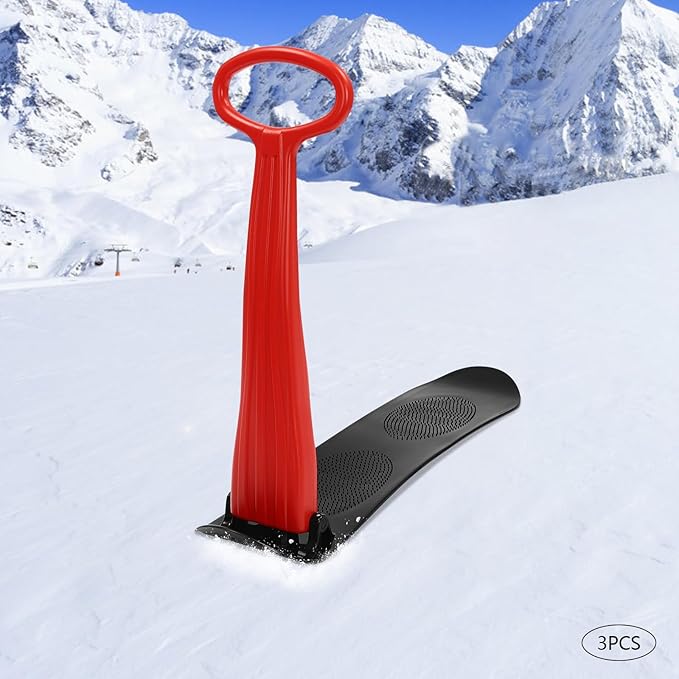 3 Pack Ski Scooter, Snow Sled, Fold-up Snow Scooter for Skiing (Black, Red)