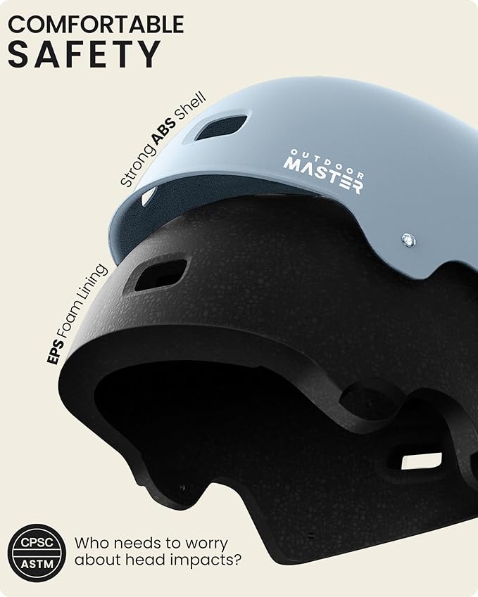 OutdoorMaster Skateboard Cycling Helmet - Two Removable Liners Ventilation Multi-Sport Scooter Roller Skate Inline Skating Rollerblading for Kids, Youth & Adults