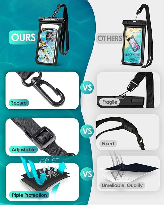 Hiearcool Waterproof Pouch for iPhone, Waterproof Phone Bag Travel Essentials Cruise Accessories Must Haves-4Pack Black