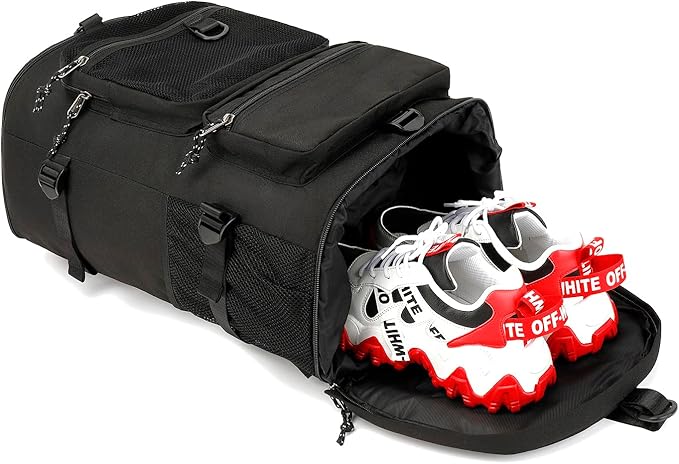 Kalesi Gym Duffle Bag Backpack 4-Way Waterproof with Shoes Compartment for travel Sport Hiking laptop (Black)