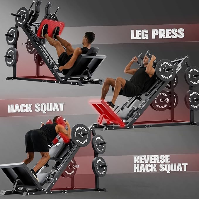 RitFit Gazelle Pro 3 in 1 Leg Press and Hack Squat Machine - High-Tensile Steel Leg Press Machine, 2000 lbs Capacity, Adjustable Angles, Hack Squat Machine with Weight Storage