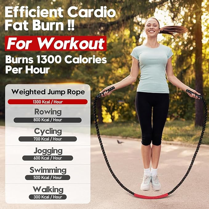 Weighted Jump Rope for Men and Women, 3lb 4lb 5lb Adult Heavy Skipping Rope, Jumprope for Fitness,Workout Equipment, Fitness Equipment for Home Gym Exercise,Improve Strength and Building Muscle
